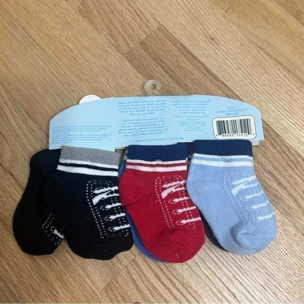 Baby Essentials 5 Pack Socks NEW 6-12 mos Lace Up Sneaker Sports Blue Black
